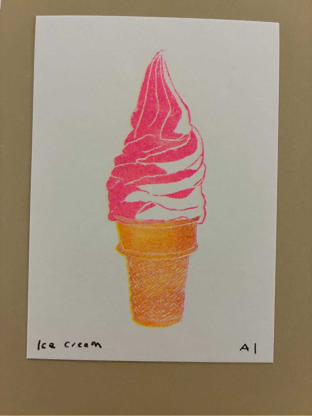 Ana Inciardi Mini Print - 2026 Vending Machine Art - Pink Ice Cream Cone - Rare